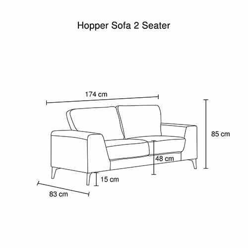 Hopper 2 Seater Grey Sofa for Living Room With Black Legs