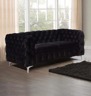 Classic Button Tufted in Black Velvet Fabric Sofa 2 Seater for Living 