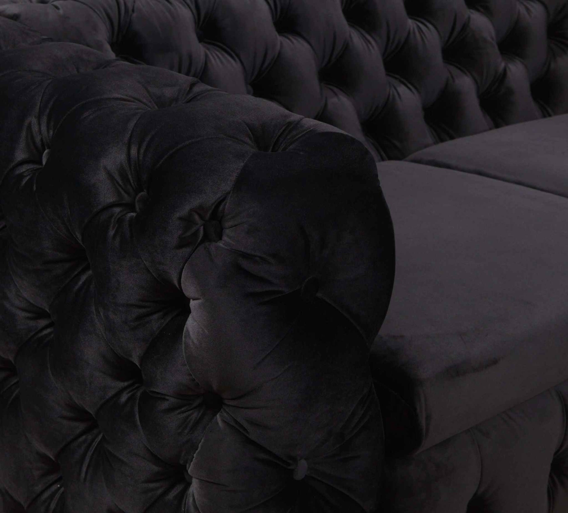 Classic Button Tufted in Black Velvet Fabric Sofa 2 Seater for Living 