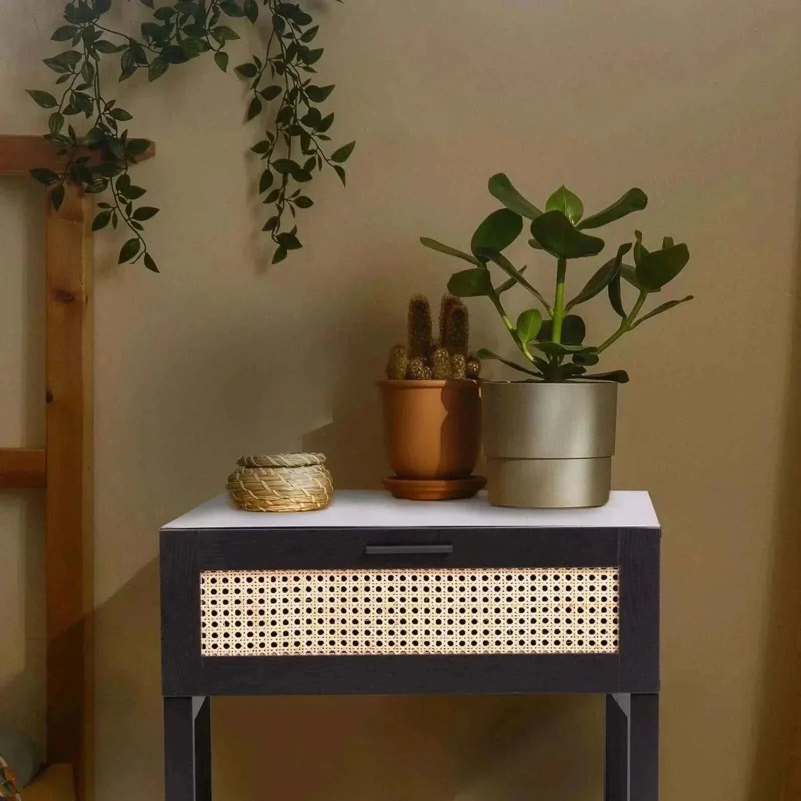 Casa Decor Tulum Black Rattan Nightstand