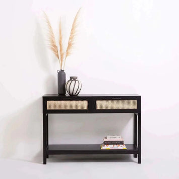 Casa Decor Tulum Rattan Boho Console Table - Black
