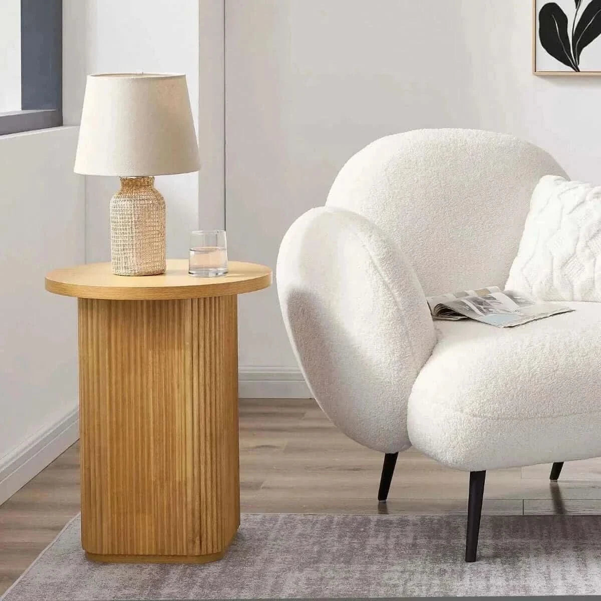 Tate Round Column Mid Century Side Table - Natural