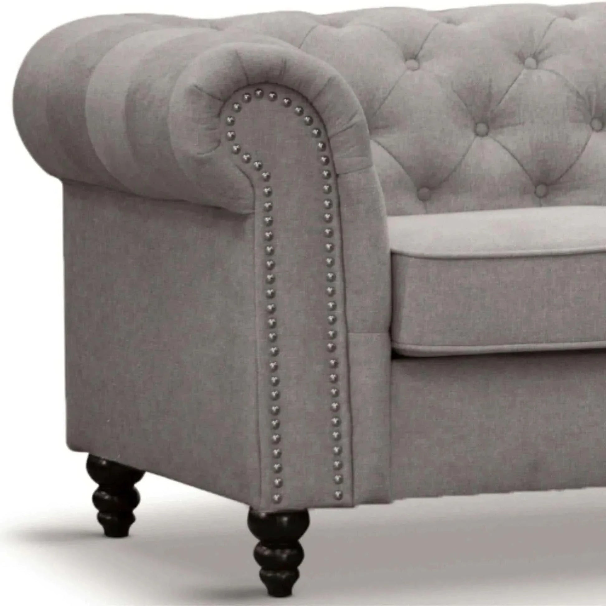 Mellowly Fabric Uplholstered Chesterfield Two Seater Couch - Grey