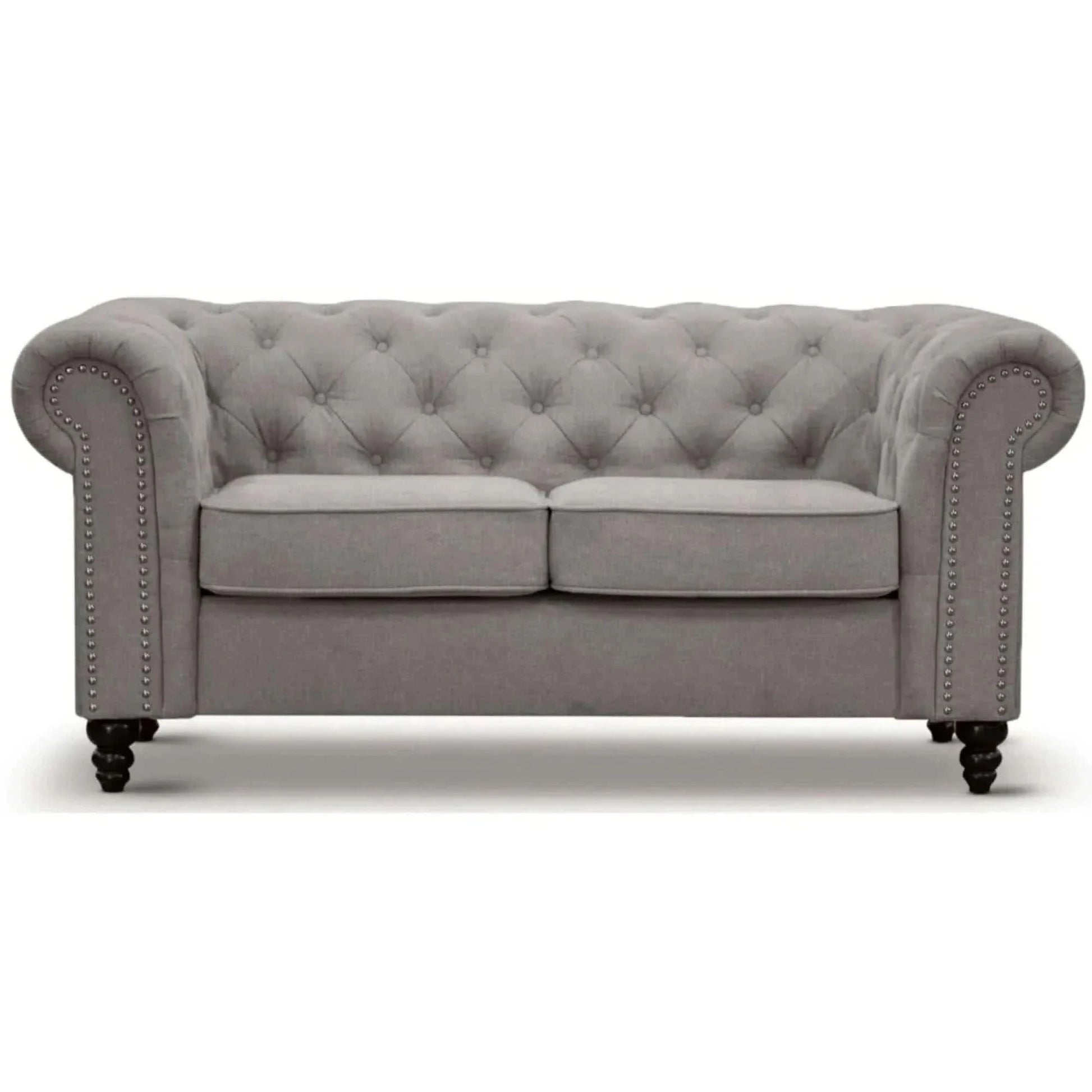 Mellowly Fabric Uplholstered Chesterfield Two Seater Couch - Grey