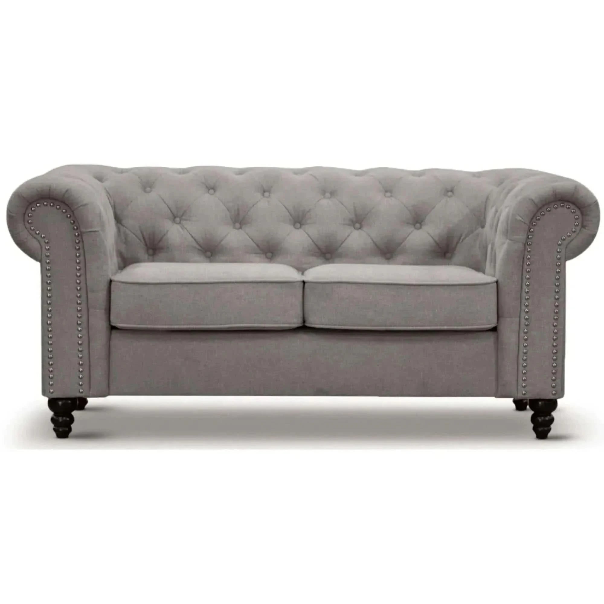 Mellowly Fabric Uplholstered Chesterfield Two Seater Couch - Grey