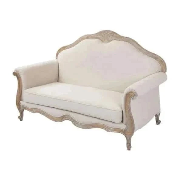 Linen Fabric Oak Wood White Washed Finish 2 Person Sofa