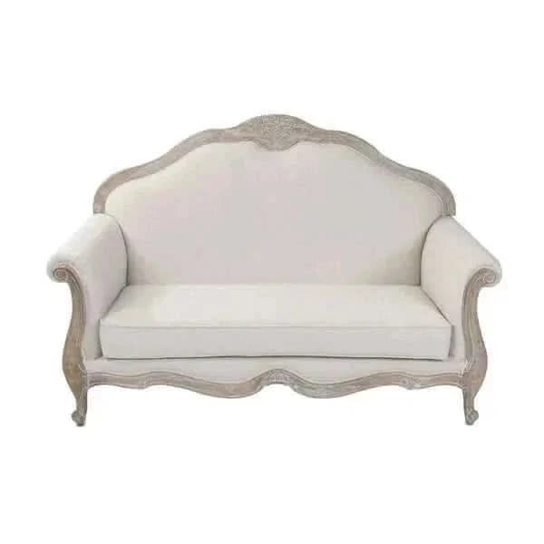 Linen Fabric Oak Wood White Washed Finish 2 Person Sofa